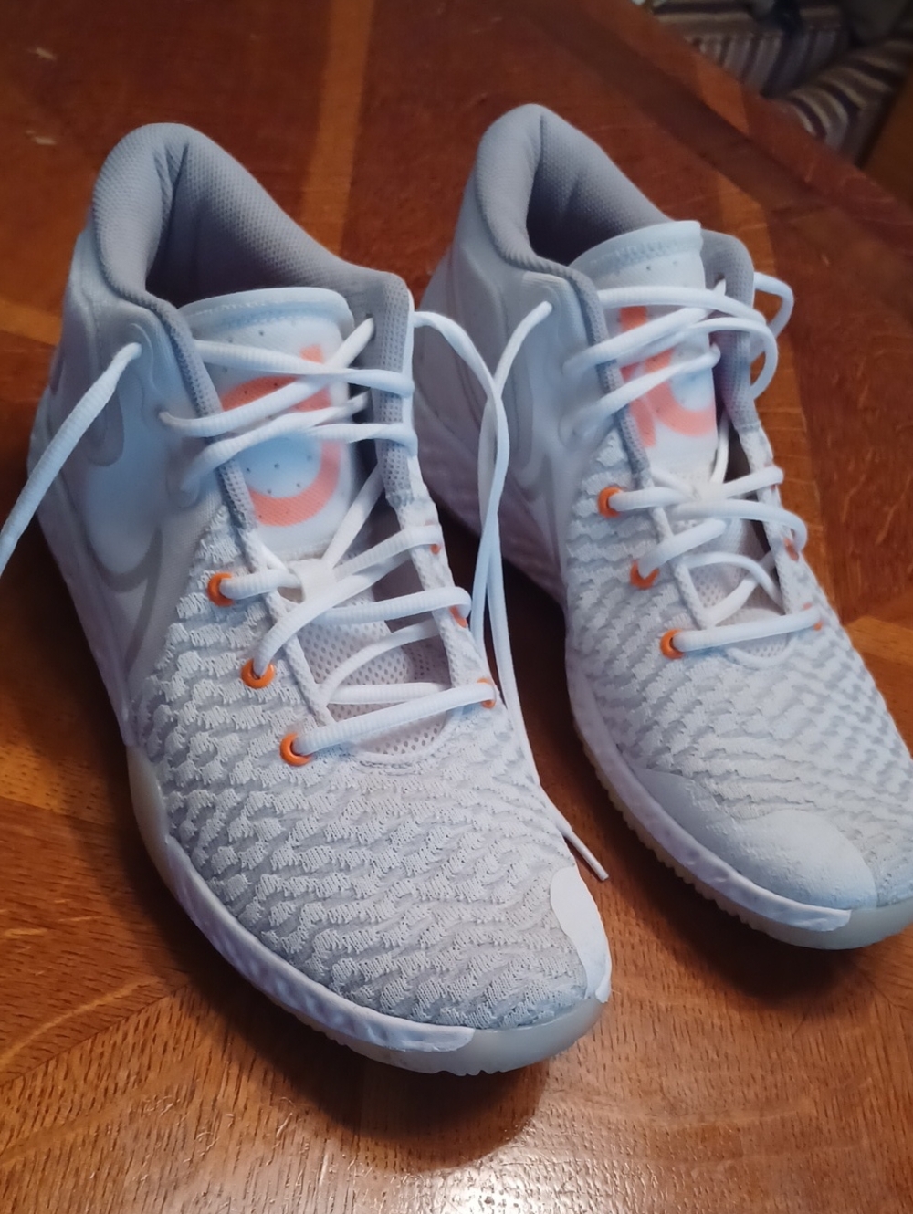 Kevin Durant Nike "KD Trey 5 VIII" Wolf Grey Athletic Sneakers w/ Orange Accents